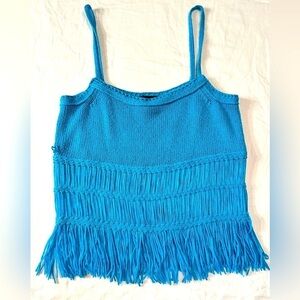 Guess Collection Beautiful Blue Fringe Knit Crop Top Size Small